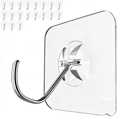 Produktbild von Extra starke selbstklebende Haken (bis zu 10 kg), 20 Stück – Transparente selbstklebende Haken, kein Bohren erforderlich, abnehmbar, wasser- und rostfrei, multifunktionale Haken für Badezimmer