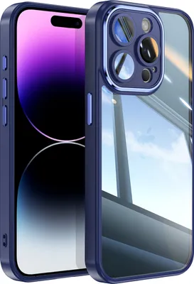 Produktbild von Handyhülle für iPhone 14 Pro Hybrid Transparent TPU PC Militärschutz mit Kameraabdeckung Blau