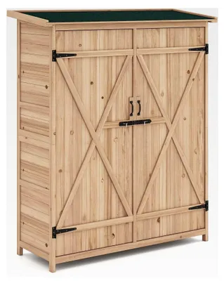 Produktbild von Gartenschrank aus Holz, Geräteschuppen mit wasserfestem Asphaltdach, abnehmbaren Regalen und abschließbaren Türen, Gerätehaus für Garten, Terrasse, Rasen, 140 x 51 x 163 cm