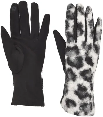 Produktbild von styleBREAKER Damen Touchscreen Handschuhe mit Leoparden Muster und Teddyplüsch | Warme Winter Fingerhandschuhe | Weiche Smartphone Handschuhe