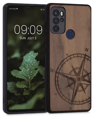 Produktbild von kwmobile Handyhülle für Motorola Moto G60S Hülle Holz - Case mit TPU Bumper - Stoßfestes Hardcase - Schutzhülle Cover in Dunkelbraun