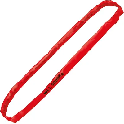 A red lifting sling is shown against a white background.