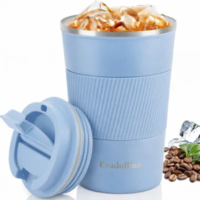 Thermobecher 380 ml, Edelstahl, isoliert, mit Deckel, blau