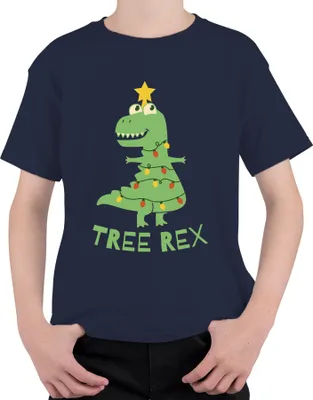 Produktbild von Tree Rex Weihnachtsbaum T-Rex - Weihnachten Weihnachtsgeschenk Christmas Uni Kinder T-Shirt, Navy, 116