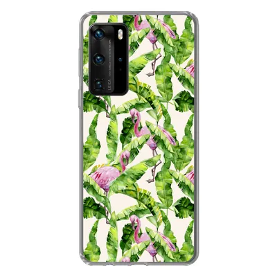 Produktbild von MuchoWow® Handyhülle Schutzhülle Hülle für Huawei P40 Pro Flamingo - Blätter - Muster Silikon Softcase Handy Hülle - Schutz