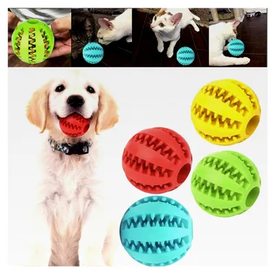 Produktbild von 4 Stück Hundespielzeug Ball, 5 cm Hundeball mit Zahnpflege-Funktion, Bissfestes Hundespielzeug aus Naturgummi für kleine Hunde