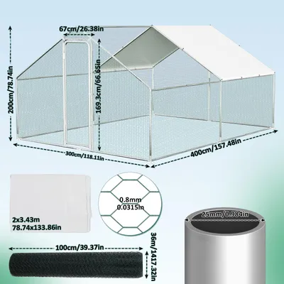 Produktbild von Jayseuw 3x4x2m Hühnerstall Hühnerhaus verzinktem Hasenkäfig Geflügelstall Käfig PE -Schattendach, Verzinkter Stahlrahmen, Außenzaun Verwendet für Hühner, Geflügelställe, Kleintiere