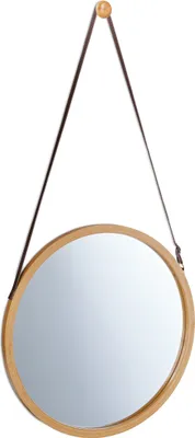 Produktbild von Relaxdays Hängespiegel rund, verstellbarer Riemen, Rahmen aus Bambus, modern, Flur, Bad & Gäste WC, ∅: 38 cm, natur