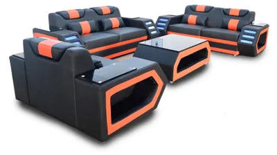 Produktbild von Designer Sofagarnitur Sofa Polster Set 3+2+1 Ledersofa Beleuchtet Leder