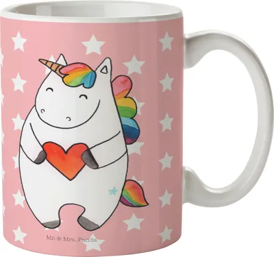 Produktbild von Mr. & Mrs. Panda Tasse Einhorn Herz - Rot Pastell - Geschenk, Becher, Freundin, Einhörner, Kaffeebecher, Lustig, Kakaotasse, Unicorn, Kaffeetasse, Bunt, Keramiktasse
