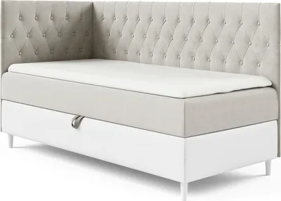 Produktbild von MEBLINI Kinderbett mit Bettkasten - Gepolstert Einzelbett mit Matratze - Polsterbett mit Stauraum - Bett mit Kopfteil - Stauraumbett - FILIPPO 3 - 100x200 Links - H3/Beige Samt