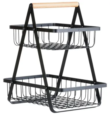 Image de Panier de rangement pour fruits et légumes - Panier à 2 niveaux - Métal - 27 x 17,5 x 29 cm - Noir