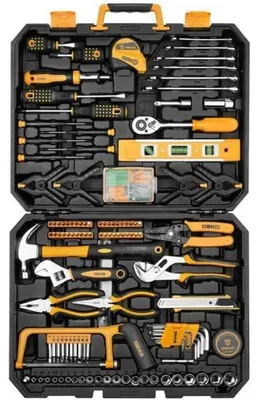 Produktbild von Werkzeugkoffer gefüllt 228-teilig für Haushalt und Garage mit Schraubenschlüsseln und Kunststoff-Box