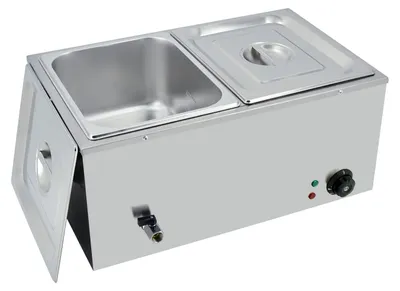 Bain Marie elektrisch, 1500 W, 2 Becken, Edelstahl, Ablasshahn