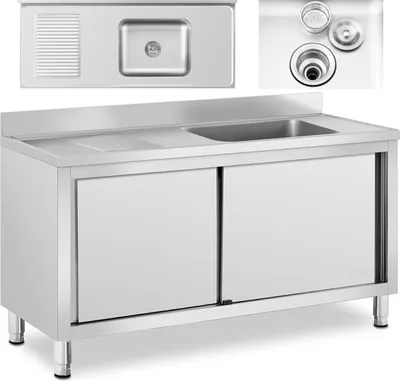 Obrázek produktu pro Expondo Royal Catering Skříň pod dřez - 1 umyvadlo -  - nerezová ocel - 140 x 60 cm