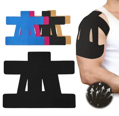 Produktbild von Kinesiotape Schulter vorgeschnitten 12 Stück Schwarz atmungsaktiv elastisch wasserdicht
