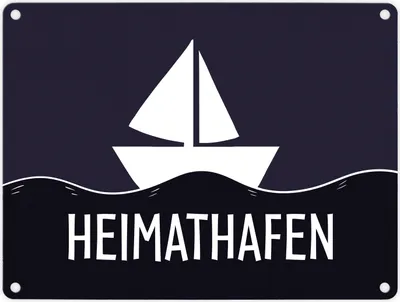 Produktbild von Heimathafen Metallschild mit Schiff und Meeresmotiv Schild Blechschild