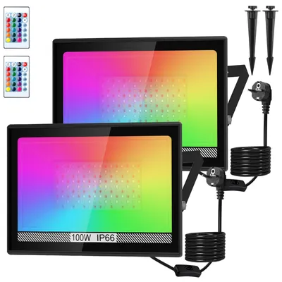 100 W RGB LED-Flutlicht, IP66, wasserdicht, mit Fernbedienung, 2 St.