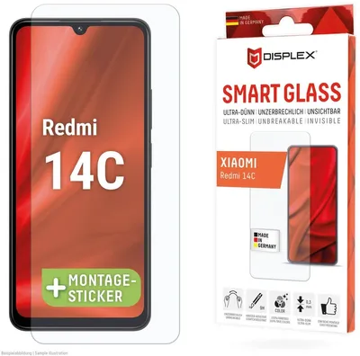 Produktbild von Displex Smart Glass (9H) für Xiaomi Redmi 14C, Montagesticker, unzerbrechlich, Xiaomi, Redmi 14C, Trockene Anwendung, Bruchfest, Schmutzabweisend, Kratzresistent, Transparent, 1 Stück(e)