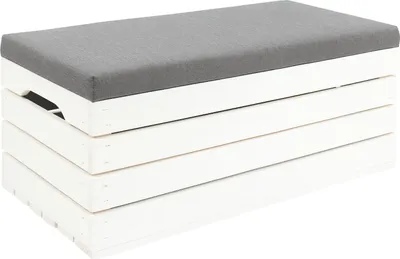 Zdjęcie produktu dla Pufa skrzynia otwierana biała sosna 80x40x35 cm – ławka ze schowkiem