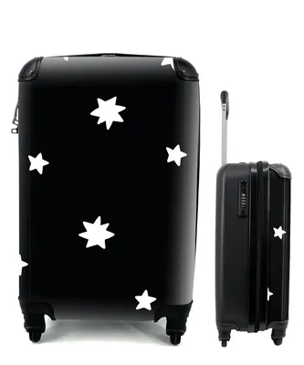 Produktbild von MuchoWow® Koffer Handgepäck Trolley Rollkoffer Kleine Reisekoffer mit 4 Rollen - Sterne - Schwarz - Weiß - Muster - Jungen - Mädchen - Baby - Kind - Cabin Size < 55x40x23 cm & 55x40x20 cm - Kinderkoffer - Kabinenkoffer - Boardgepäck - Reise-Box - Reisekoffer - Reisegepäck - Koffer mit Bild - Trolley für Kinder