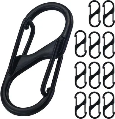 Produktbild von 12 Mini S-Karabinerhaken für Outdoor und Camping - Set aus 12 Metall Doppelseitige Haken - Geeignet für Wandern und zu Hause
