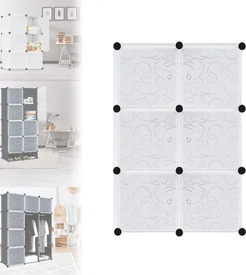 Produktbild von ACXIN DIY Kleiderschrank Regalsystem Garderobe aus Kunststoff, Garderobenschrank Tragbarer Faltschrank mit Türen (6 Würfel Schrank)