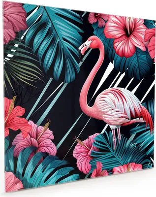 Produktbild von Küchenrückwand Spritzschutz Glas mit Motiv Flamingo Paradise 40 x 40 cm