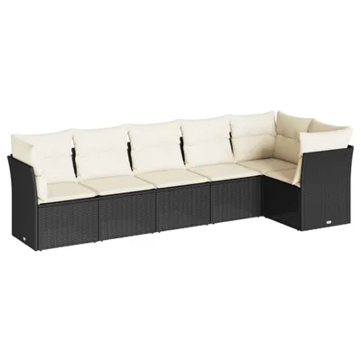 Productafbeelding van vidaXL 6-delige tuinmeubelset met kussens, zwart, polyrotan