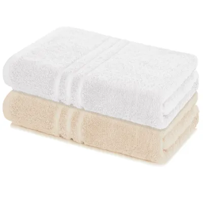 Zdjęcie produktu dla Zestaw 2 ręczników do sauny Lavea®, 80x200 cm, 100% bawełna – Duży ręcznik do sauny dla kobiet i mężczyzn, bardzo chłonny, miękki – biały i kremowy