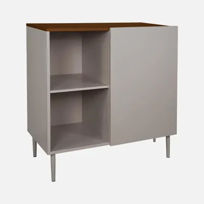 Produktbild von sweeek - Anrichte, Sideboard aus Metall mit Holzdekor, 1 Tür B 80 cm - Grau