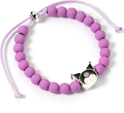 Image de Bracelet Hello Kitty perles violettes avec pendentif Kuromi 21 cm