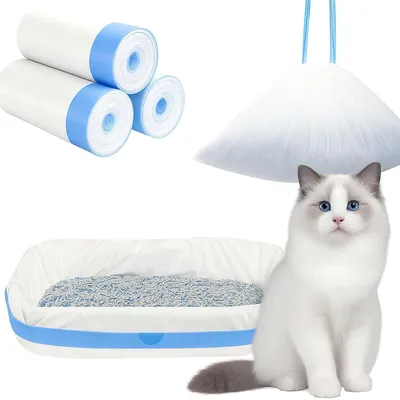 Produktbild von Katzentoilettenbeutel 94 x 45 cm, 30 Stück, mit Kordelzug, blau, für Katzentoilette