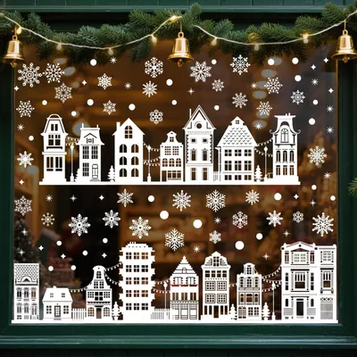 Produktbild von Fensterbilder Weihnachten, 137 Stš¹ck Fenstersticker Weihnachten Selbstklebend Wiederverwendbar Doppelseitig Wei?es Haus Schneeflocke fš¹r Xmas Party Weihnachtsdeko Fenster