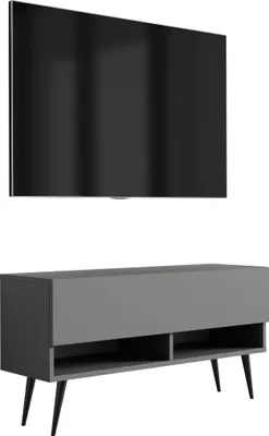 Produktbild von TV-Lowboard 100 cm Anthrazit, schwarze schräge Beine, 100 × 32 × 52 cm