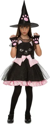 Obrázek produktu pro Kočičí čarodějnický kostým pro děti Halloween černo-růžový