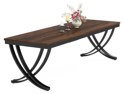 Image de Table rectangulaire de 200 x 70 x 75 cm, pour 6 à 8 personnes, de style rustique, couleur marron, design industriel