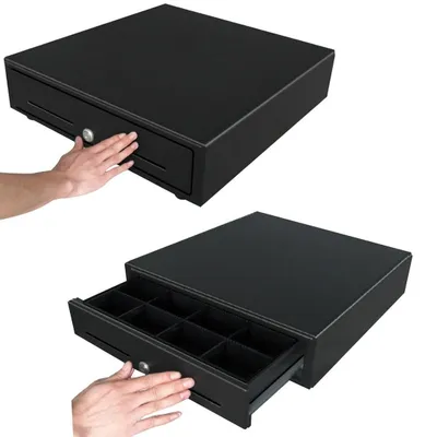 Immagine prodotto di Cassetto registratore di cassa con pulsante - 16 pollici - Acciaio - 4 scomparti banconote e 8 scomparti monete - Nero