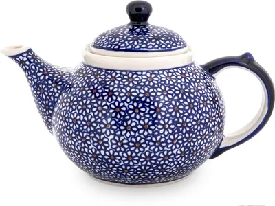 Produktbild von Bunzlauer Keramik 1,25L Teekanne – Klassische, rundliche Form mit elegant geschwungenem Ausguss, Nachbildung 120
