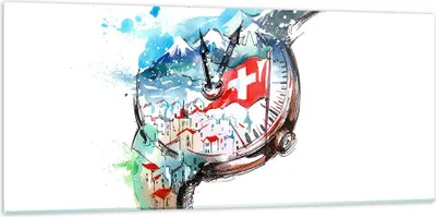 Produktbild von Bilder auf glas - Uhr Schweizer Alpen Wolke - 120x50cm - Glasbilder - Wandbilder - Kunstdruck - zum Aufhängen bereit - Wanddekoration aus Glas - Glas Bilder - Wandbild auf Glas - GAB120x50-3038