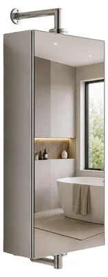Produktbild von Relaxdays Spiegelschrank drehbar, 3 offene Fächer, Wandmontage, HxBxT: 60x25x12 cm, Badezimmerschrank, Edelstahl, silber