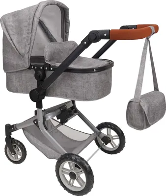 Image de Landau pour poupées 2 en 1 gris - Jouet pour poupées avec sac et nacelle de voyage