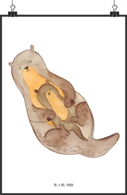 Produktbild von Mr. & Mrs. Panda Bild Otter Kind DIN A2 - Weiß - Geschenk, Wandbild, Mutter, wanddeko, Kunstdruck, Mama, Plakat, Familie, Baby, drucke, Sohn