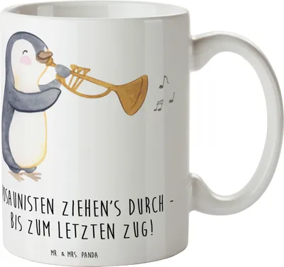 Produktbild von Mr. & Mrs. Panda Kaffeebecher Trombone Durchzieher - Weiß - Geschenk, Zugmechanismus, Musik, Musikinstrument, Instrument, Lernen, Kaffeetasse, Instrumente, haferl, Tasse