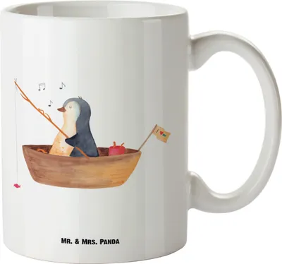 Produktbild von Mr. & Mrs. Panda Keramiktasse Pinguin Angelboot - Weiß - Geschenk, Genießen, Boot, Neustart, Optimistisch, Trennung, weisse tasse, jumbotasse, Pott, Jumbo, Kaffeepott
