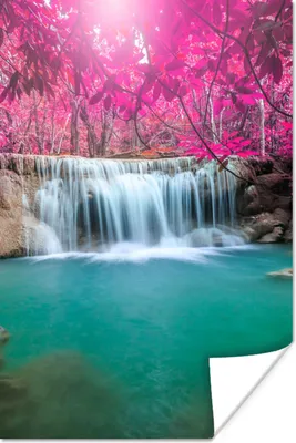 Produktbild von MuchoWow® Poster Wasserfall - Baum - Rosa - Natur 120x180 cm - Kunstposter
