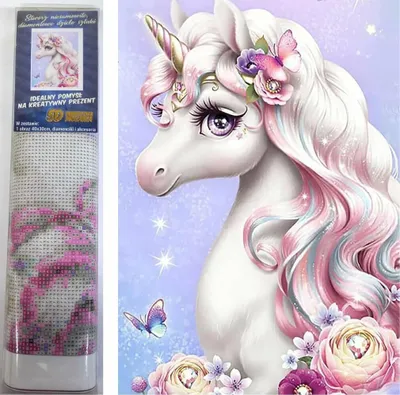Imagen del producto de Mosaico de diamantes con retrato de un hermoso unicornio, 30x40 cm. Creativo kit de diamantes