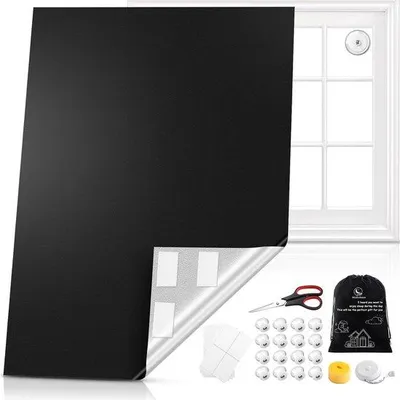 Obrázok produktu pre Unyqoos® zatemňovacia roleta 300 x 145 cm – čierna, strihateľná, 100% zatemňujúca, s 16 prísavkami a 20 dvojstrannými nano-suchými zipsami, bez vŕtania, vhodná pre strešné okná/spálne/automobily