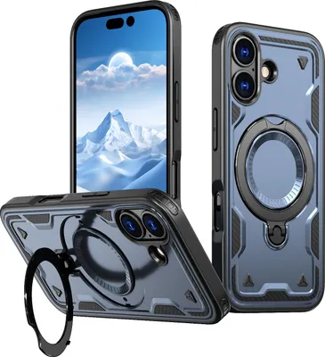Produktbild von Dual Layer Hülle für iPhone 17 mit Ring Ständer Magnetisch Stoßfest Handyhülle Blau