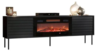 Produktbild von MIRJAN24 TV-Lowboard Cortina 180 mit Kamin, TV-Möbel, mit 2 Drehtüren, Modern, TV-Schrank, Schwarze Stahlfüße, Stehend, Wohnzimmer Kollektion (Farbe: Schwarz)